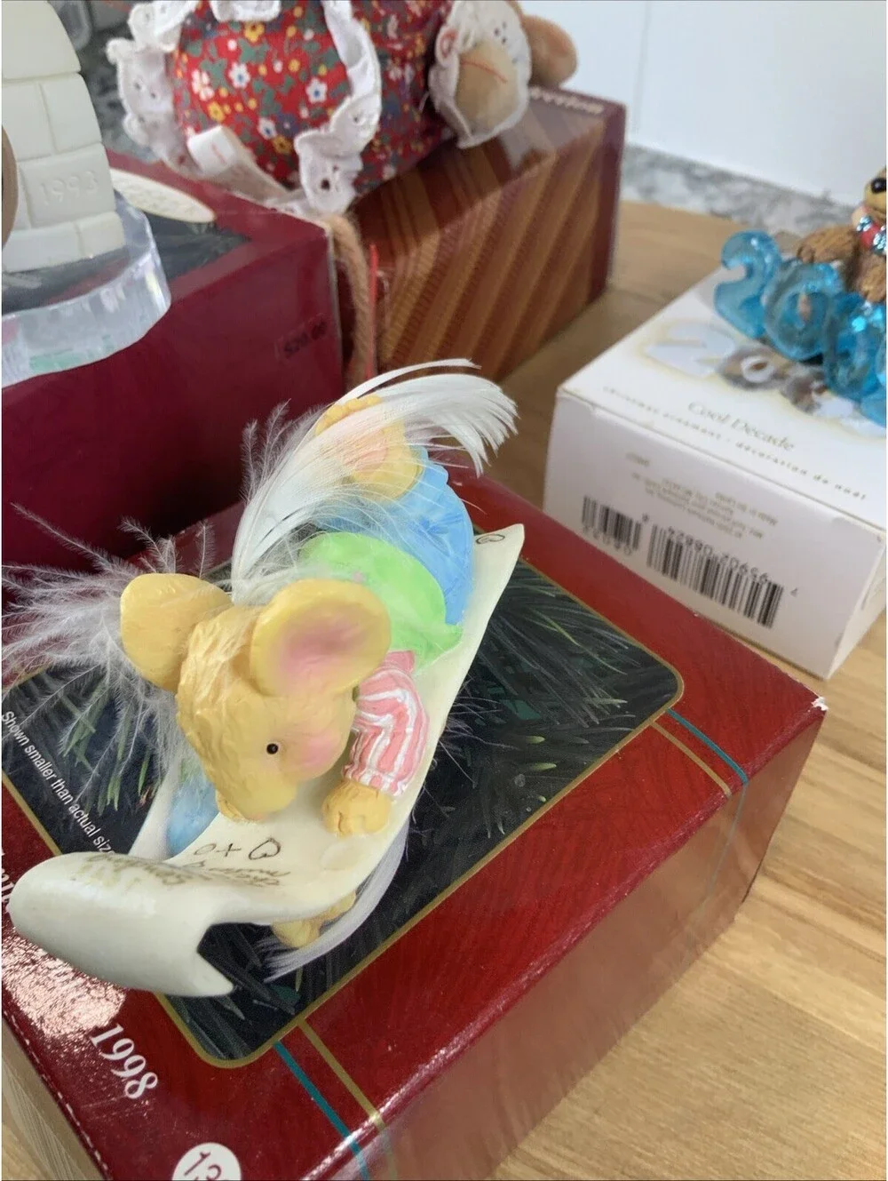 2 Vintage Hallmark Christmas Ornaments 1 Avon Doll 1 Carlton Collection